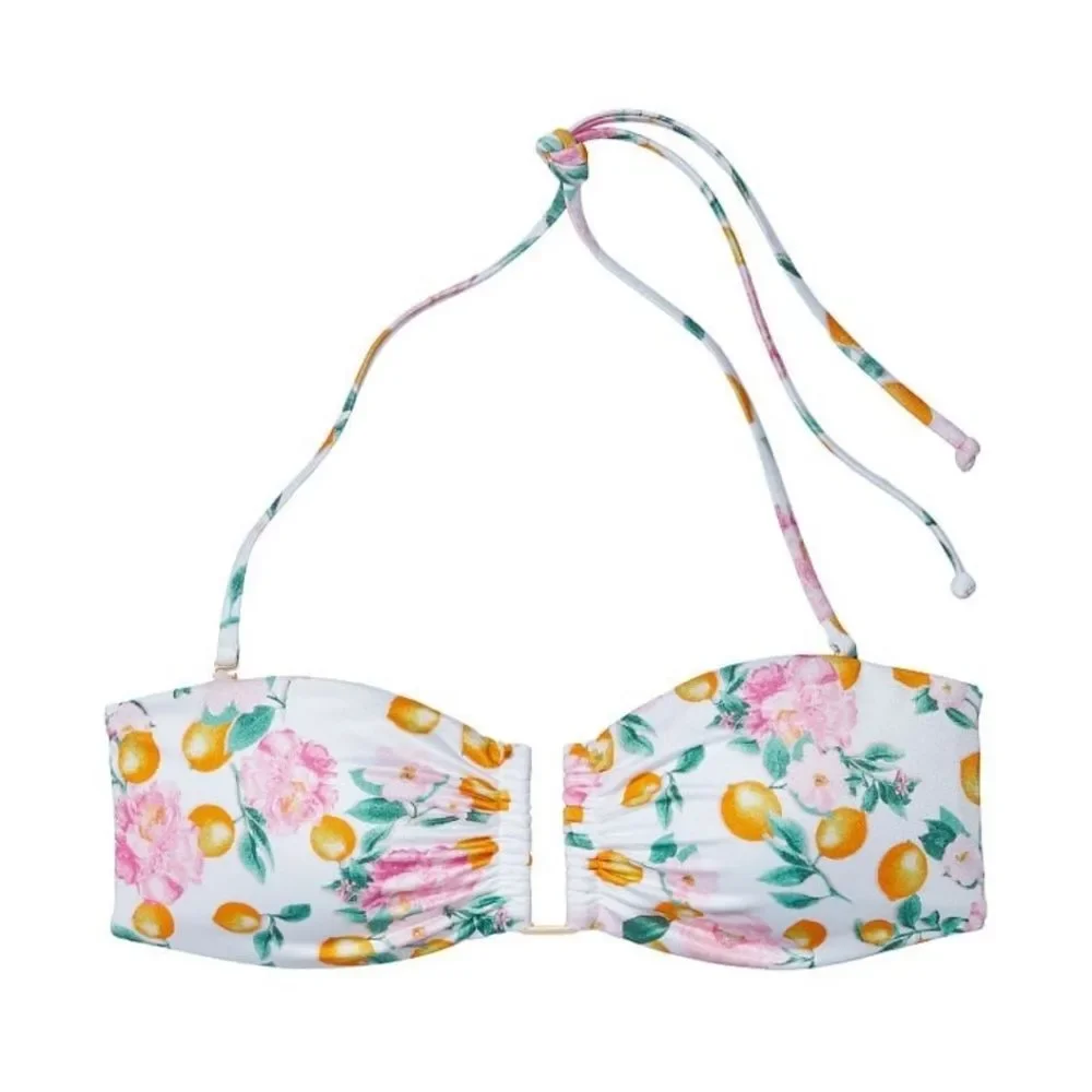 VICTORIA'S SECRET Mix-and-Match Bandeau Bikini Top White Lemons 🌸🍋